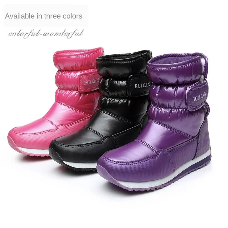 ULKNN Kids Shoes Winter Boots For Boy Waterproof Pu Upper Baby Girls Child Plus Velvet Thickened Footwear Non-Slip Warm