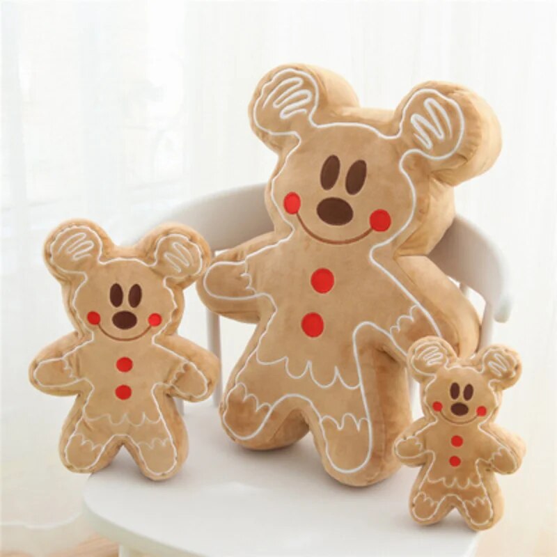 Disney Christmas Mickey Mouse Minnie Plush Toys Cookie Man Anime Plush Doll Toy Kawai Boy Girl Cartoon Doll Toys Gift Cushion