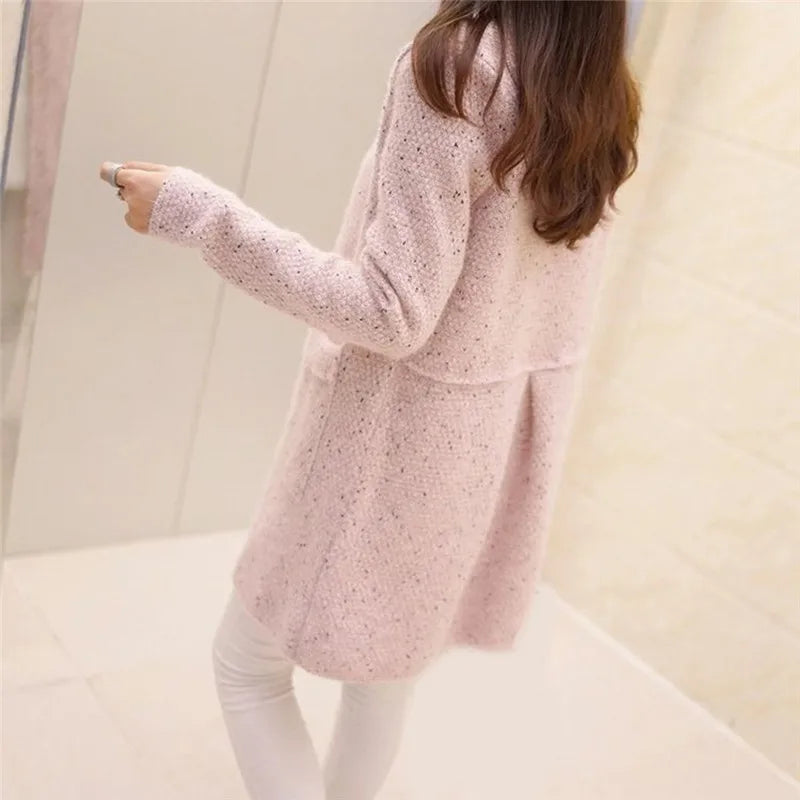 Winter Warm Fashion Women Solid Color Pockets Knitted Sweater Tunic Cardigan New Crochet Ladies Sweaters Tricotado Cardigan