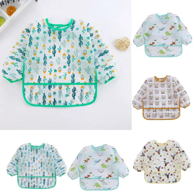 Baby Bibs New Cute Children Baby Stuff Toddler Waterproof Long Sleeve Art Smock Feeding Bib Apron for Kids 0-6 Years