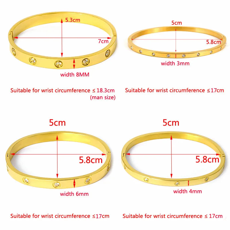 Luxury Brand Crystals Love Bangles Cubic Zirconia Bracelets Couple Luxuxy Jewelry Stainless Steel Bangles For Women Gift