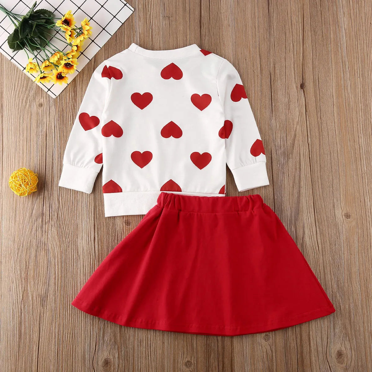 Citgeett Spring Toddler Baby Girls Valentine's Day Clothes Heart Tops T-Shirt Dress Red Skirt Outfits Set