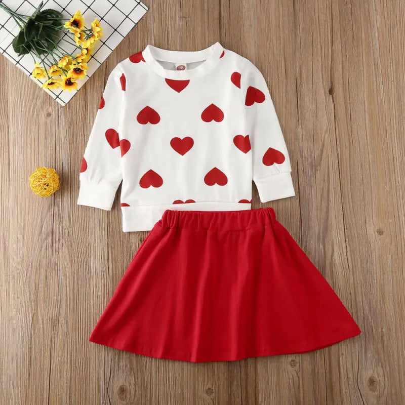 Citgeett Spring Toddler Baby Girls Valentine's Day Clothes Heart Tops T-Shirt Dress Red Skirt Outfits Set