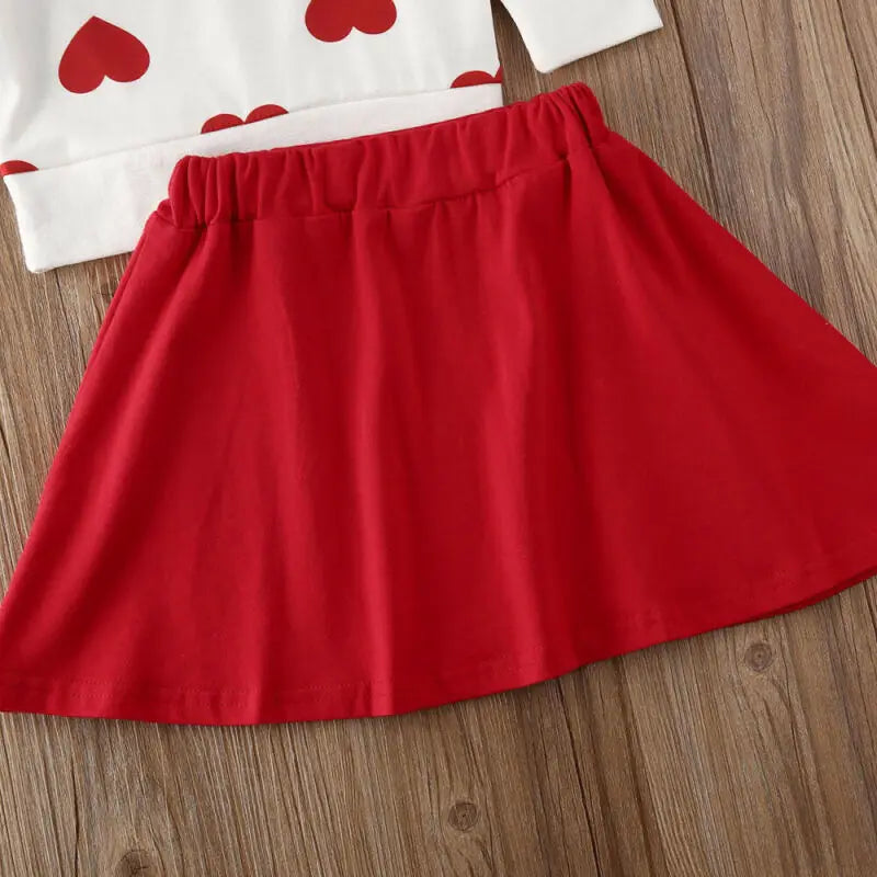 Citgeett Spring Toddler Baby Girls Valentine's Day Clothes Heart Tops T-Shirt Dress Red Skirt Outfits Set