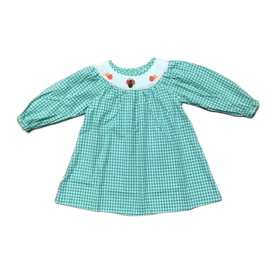 Girlymax Thanksgiving Baby Girls Boys Turkey Pumpkin Mint Plaid Romper Toddler Pants Set Dress Woven Smocked Kids Clothing