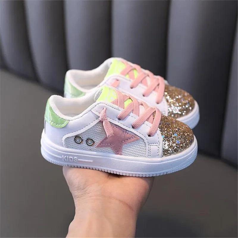 Fashion Sequins Children's Shoes Leather Girls Sneakers Spring 2022 New Casual Kids Shoes for Toddler Boys Sneakers Soft Sole