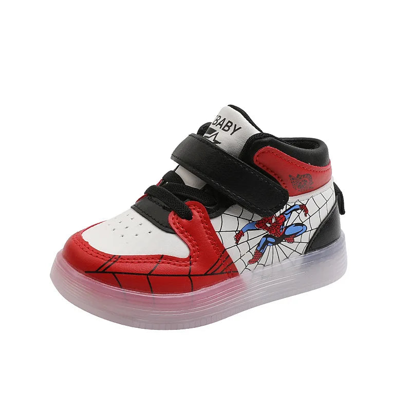 Spiderman LED Light Disney Kids Shoes Boys and Girls Light Kids Light Kids Sports Shoes Mesh Sports Shoes