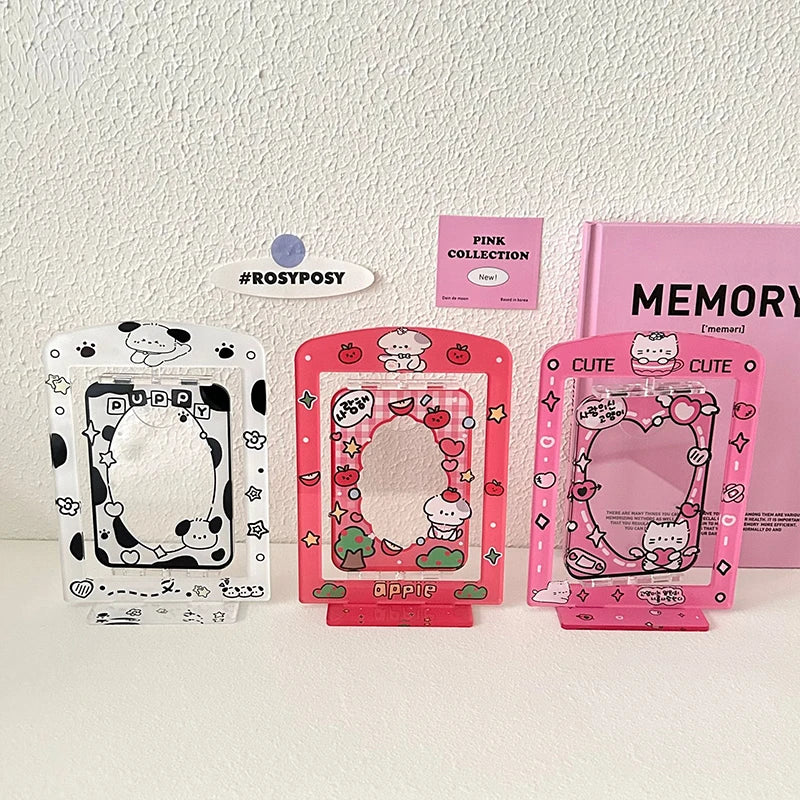 Rotatable Cute Card Display Stand 3inch Acrylic  Desktop Decor Photo Holder Photocard Frame Card Sleeve Sweet Photo Protection