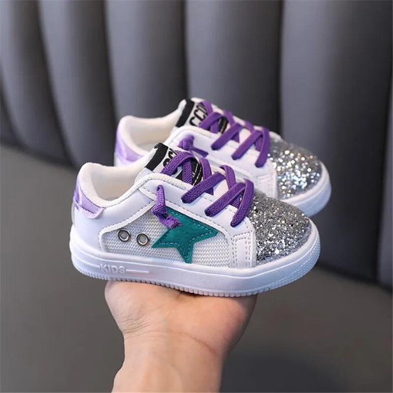 Fashion Sequins Children's Shoes Leather Girls Sneakers Spring 2022 New Casual Kids Shoes for Toddler Boys Sneakers Soft Sole