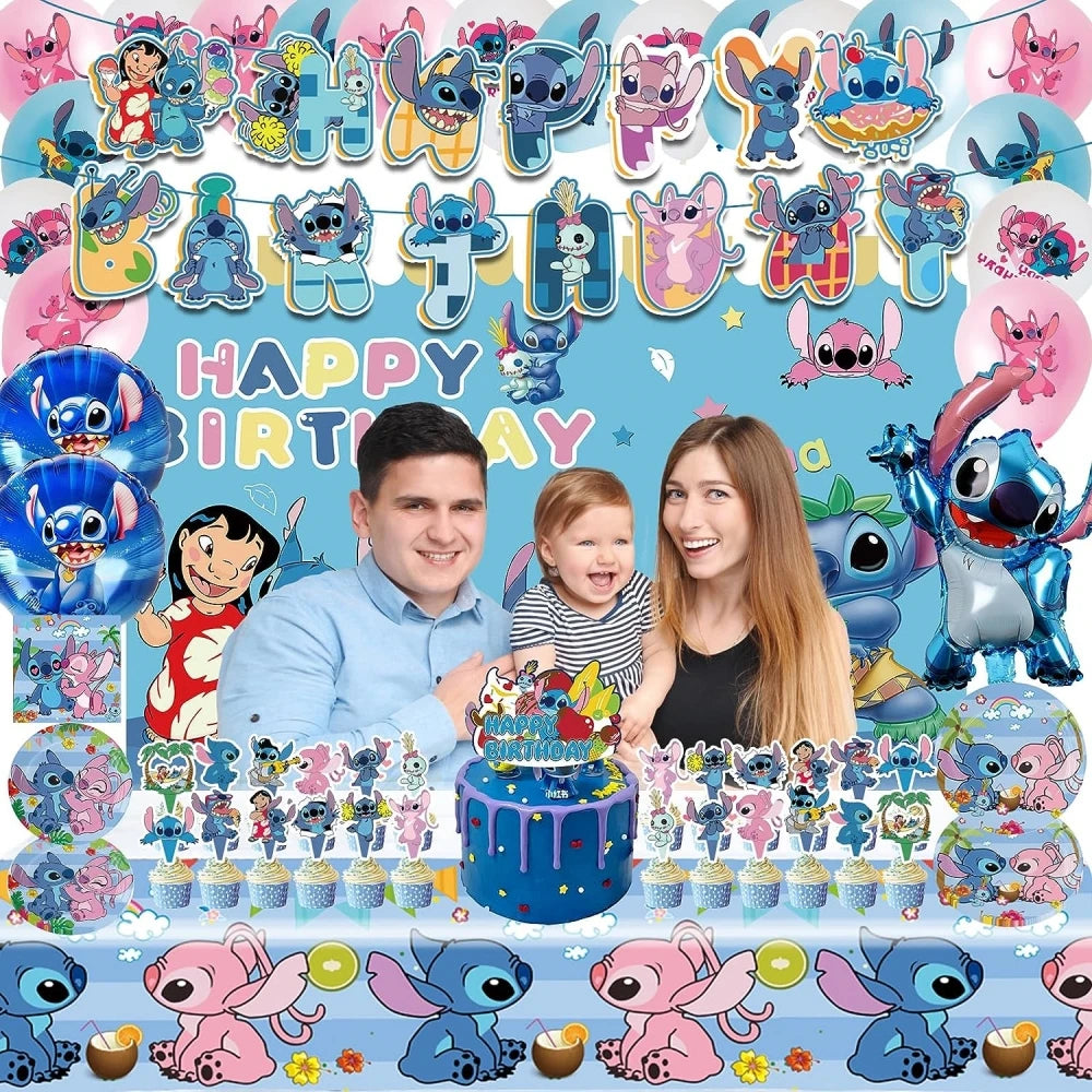 Disney Stitch Decoration Birthday Balloons Stickers Tablecloth Plate Bag For Baby Shower Lilo and Stitch Birthday Party Supplies