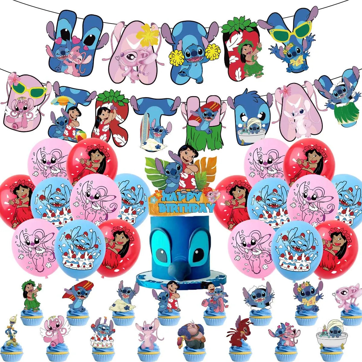 Disney Pink Lilo&Stitch Birthday Party Decorations Disposable Plate Angel Balloon Baby Shower Girls Birthday Party Supplies