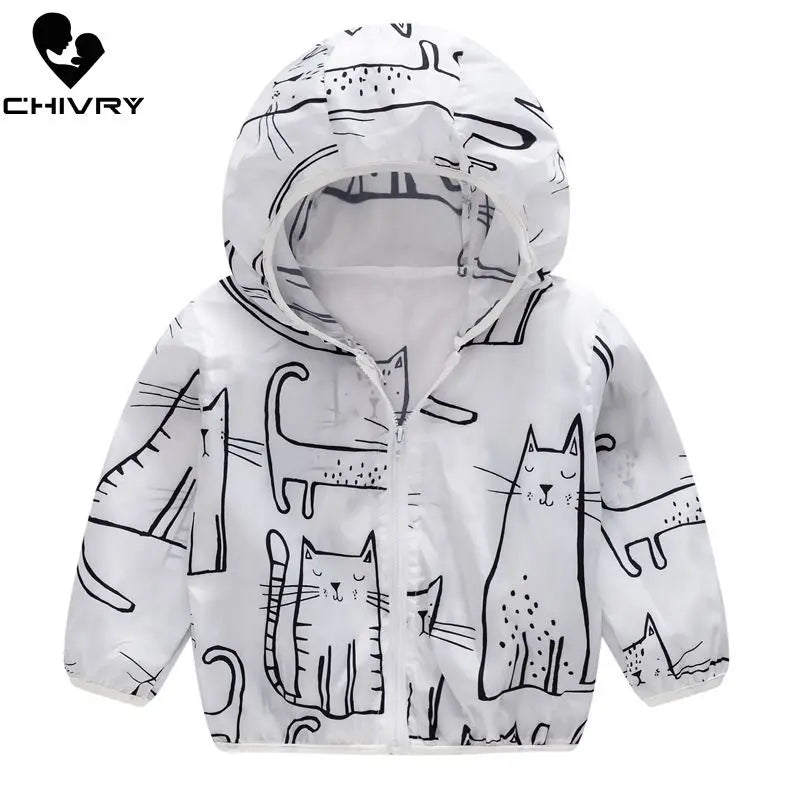 2022 Kids Clothes Boys Jackets Children Hooded Zipper Sun Protection Baby Fashion Print Coat Infant Waterproof Hoodies For Girls