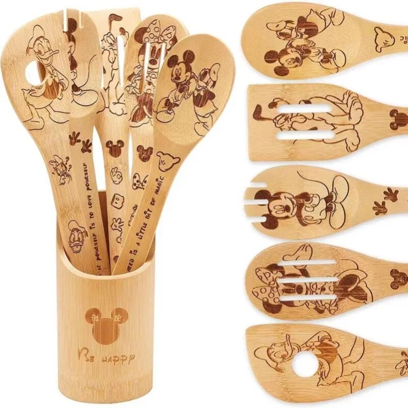 5pcs Disney Anime Mickey Mouse Spatula Kawaii Stitch Wooden Spatula Cartoon Toy Story Winnie The Pooh Kitchen Supplies