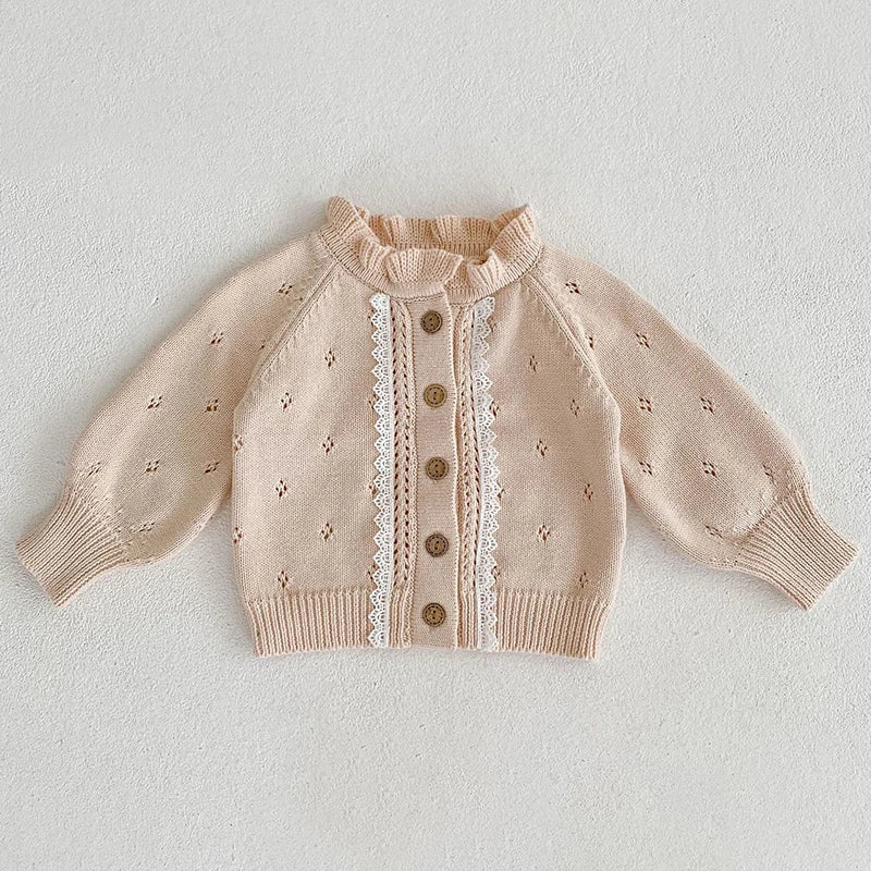 Autumn Baby Sweater Infant Girl Fungus Collar Lace Coat Cardigan Knitted Sweater Toddler Long Sleeve Tops Jacket Kids Clothing