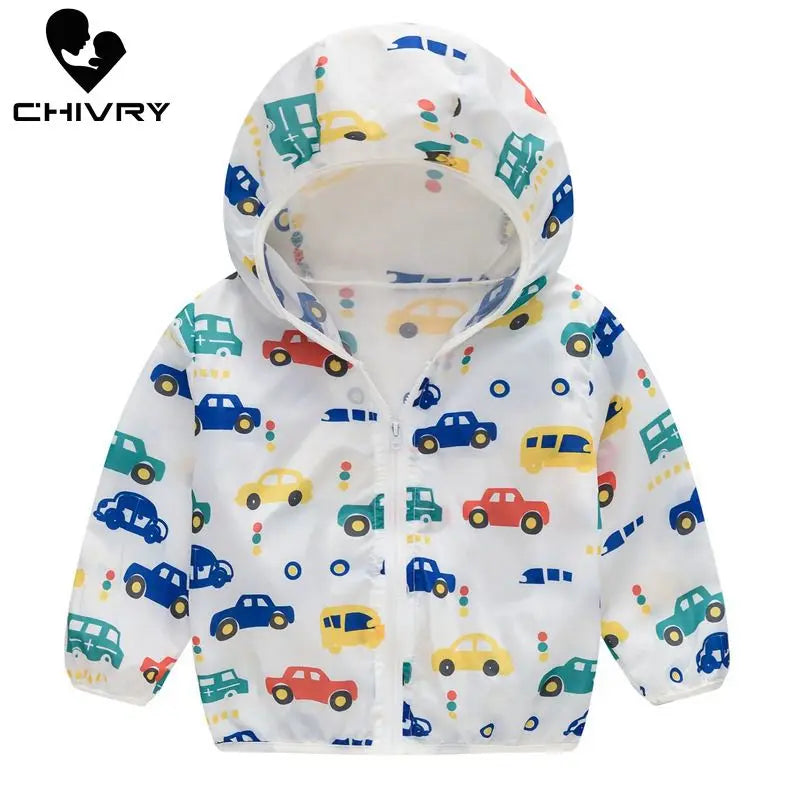 2022 Kids Clothes Boys Jackets Children Hooded Zipper Sun Protection Baby Fashion Print Coat Infant Waterproof Hoodies For Girls