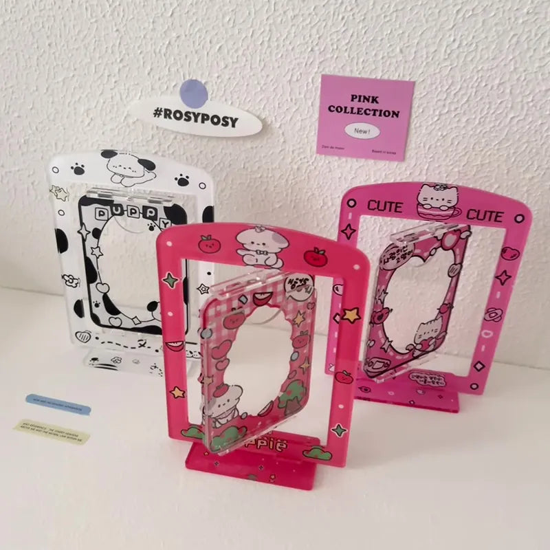 Rotatable Cute Card Display Stand 3inch Acrylic  Desktop Decor Photo Holder Photocard Frame Card Sleeve Sweet Photo Protection