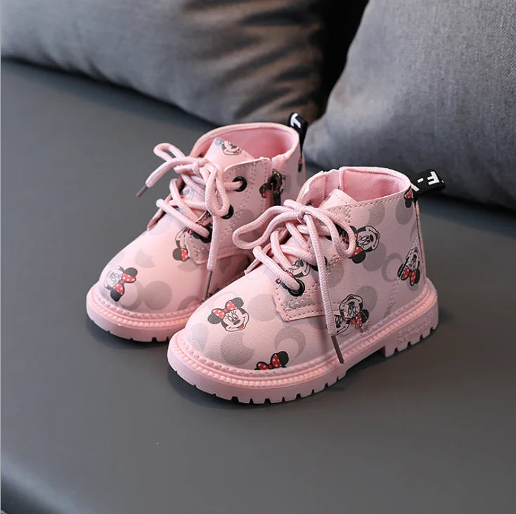 Disney Children Princess Casual Shoes Mickey Mouse Minnie Girl Fashion Boots Autumn Winter Girls Shoes Kids Shoes Toddler Boots