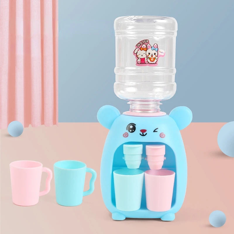 Mini Children Dual Water Dispenser Toy with Cute Pink Blue Cold/Warm Water Juice Milk Drinking Fountain Simulation Kitchen Toys