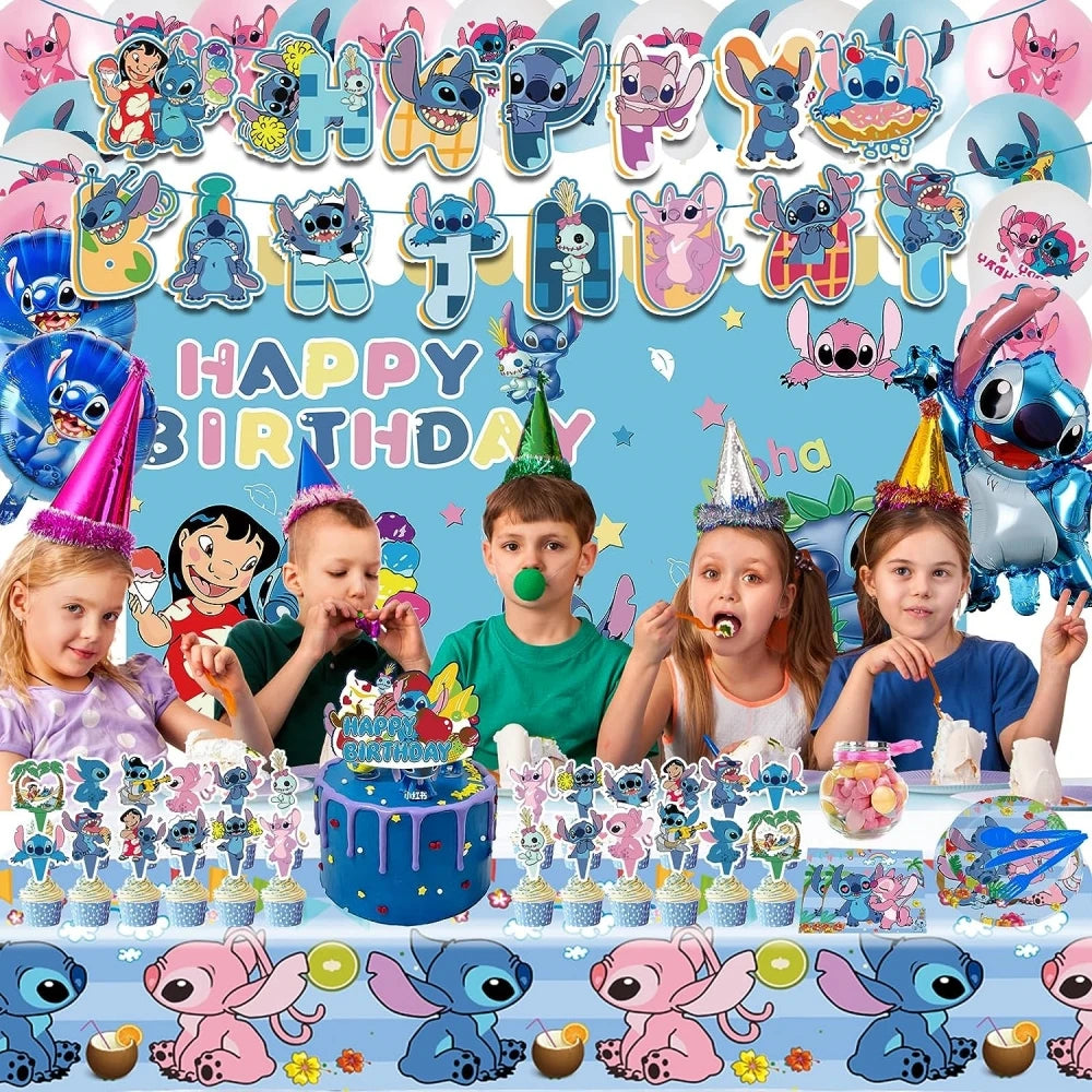 Disney Stitch Decoration Birthday Balloons Stickers Tablecloth Plate Bag For Baby Shower Lilo and Stitch Birthday Party Supplies