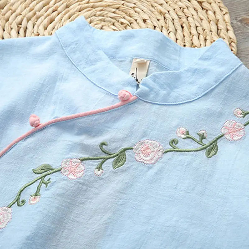 Embroidery Elegant Blouse Women 100% Cotton Shirt Tops Ladies Clothes Vntage Loose Casual