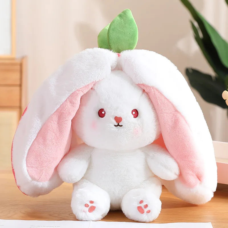 18CM Creative Carrot Strawberry Bag Transform To Rabbit Plush Toys Lovely Long Ears Bunny Stuffed Soft Doll Kawaii Kids Gifts