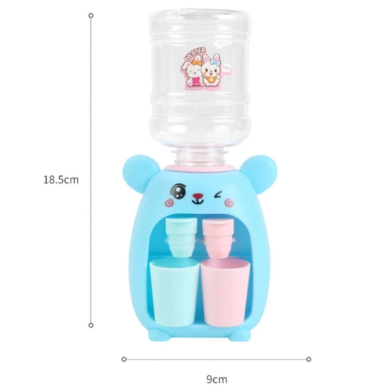 Mini Children Dual Water Dispenser Toy with Cute Pink Blue Cold/Warm Water Juice Milk Drinking Fountain Simulation Kitchen Toys