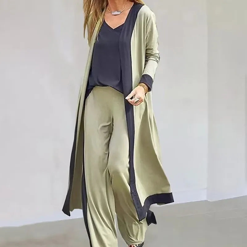 Sexy V Neck T-shirt Pants Jacket Set Office Lady Spring Autumn Solid Blouse Trousers Coat Three Piece Set Women Outfit 2023