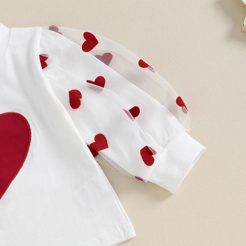 Toddler Baby Girl Valentines Day Outfit Infant Little Kids Long Sleeve Love Heart Shirt Skirt Clothes Set With Belt