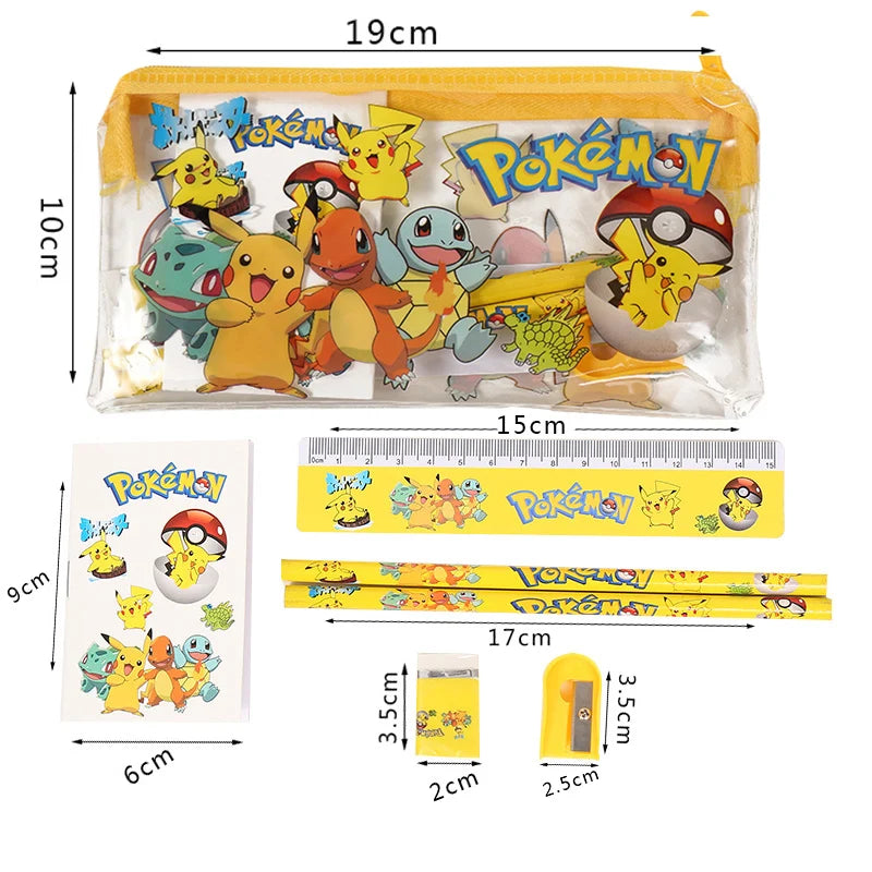 5pcs/Set Pikachu Pokemon Anime Portable Stationary Set Cartoon Pencil Ruler Eraser Pencil Sharpener Notebook Student Toys Gift