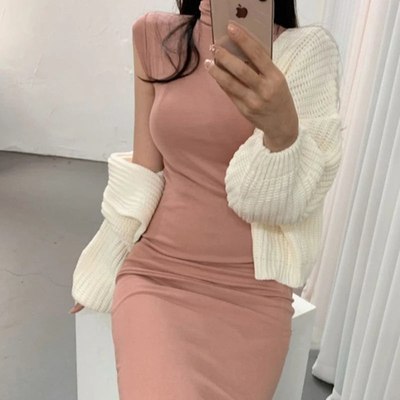 Women Midi Dresses Summer Turtleneck Cotton Sexy Sleeveless Womens Clothing Elegant Party Bodycon Dress Vestidos Para Mujer 2023