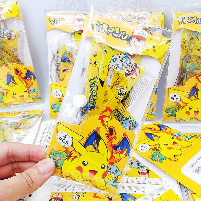 5pcs/Set Pikachu Pokemon Anime Portable Stationary Set Cartoon Pencil Ruler Eraser Pencil Sharpener Notebook Student Toys Gift