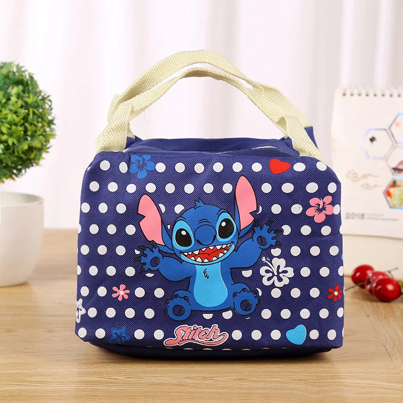 Disney Stitch Cartoon Lunch Bag Thicked Waterproof Canvas Lunch Box Bags for Boys Girls Cute Bento Bag Food Thermal Bag