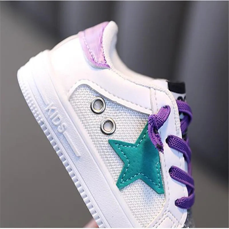 Fashion Sequins Children's Shoes Leather Girls Sneakers Spring 2022 New Casual Kids Shoes for Toddler Boys Sneakers Soft Sole