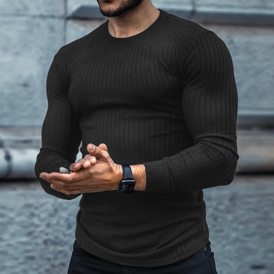 Spring Autumn Fashion Turtleneck Mens Thin Sweaters Casual Roll Neck Solid Pit Strip Slim Fit Sweaters Men Turtleneck Pullover