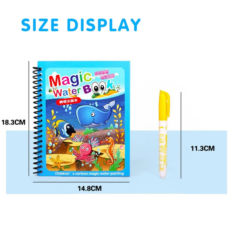 Children Magical Book with Pen Water Drawing Montessori Toys Reusable Coloring Book Magic Water Drawing Book Early Education Toy