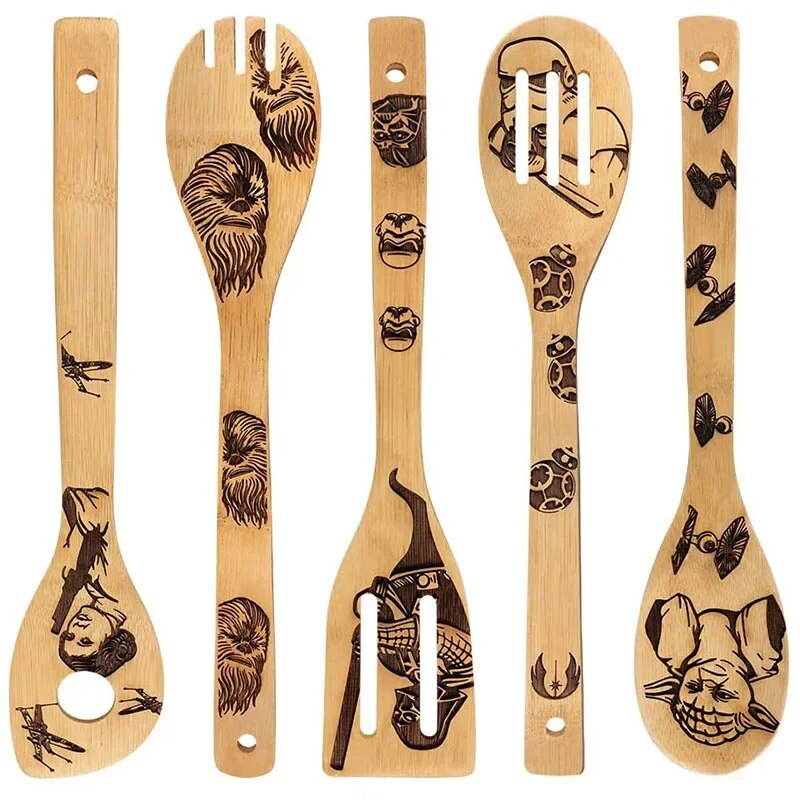 5pcs Disney Anime Mickey Mouse Spatula Kawaii Stitch Wooden Spatula Cartoon Toy Story Winnie The Pooh Kitchen Supplies