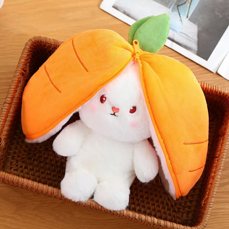 18CM Creative Carrot Strawberry Bag Transform To Rabbit Plush Toys Lovely Long Ears Bunny Stuffed Soft Doll Kawaii Kids Gifts