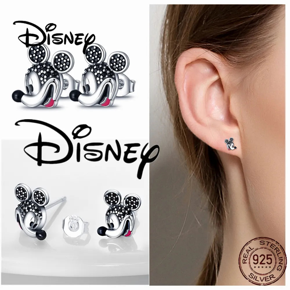 Disney Mickey Mouse Earrings 925 Sterling Silver Mickey Series Mickey Earrings Earstuds Sterling Silver Women's Star Earrings