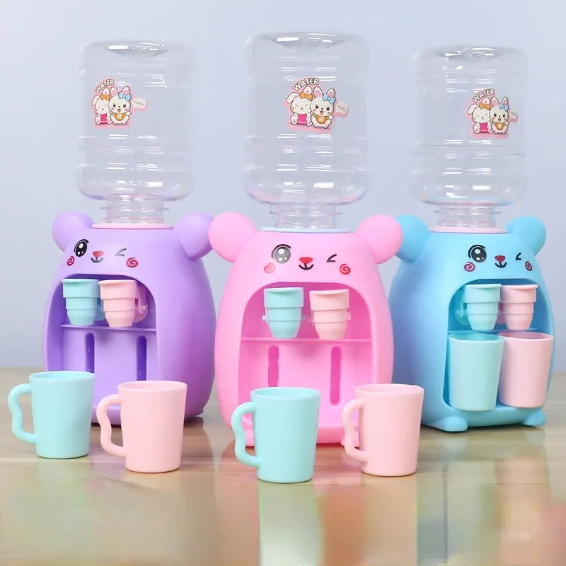 Mini Children Dual Water Dispenser Toy with Cute Pink Blue Cold/Warm Water Juice Milk Drinking Fountain Simulation Kitchen Toys