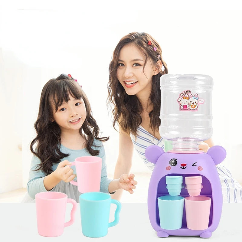 Mini Children Dual Water Dispenser Toy with Cute Pink Blue Cold/Warm Water Juice Milk Drinking Fountain Simulation Kitchen Toys