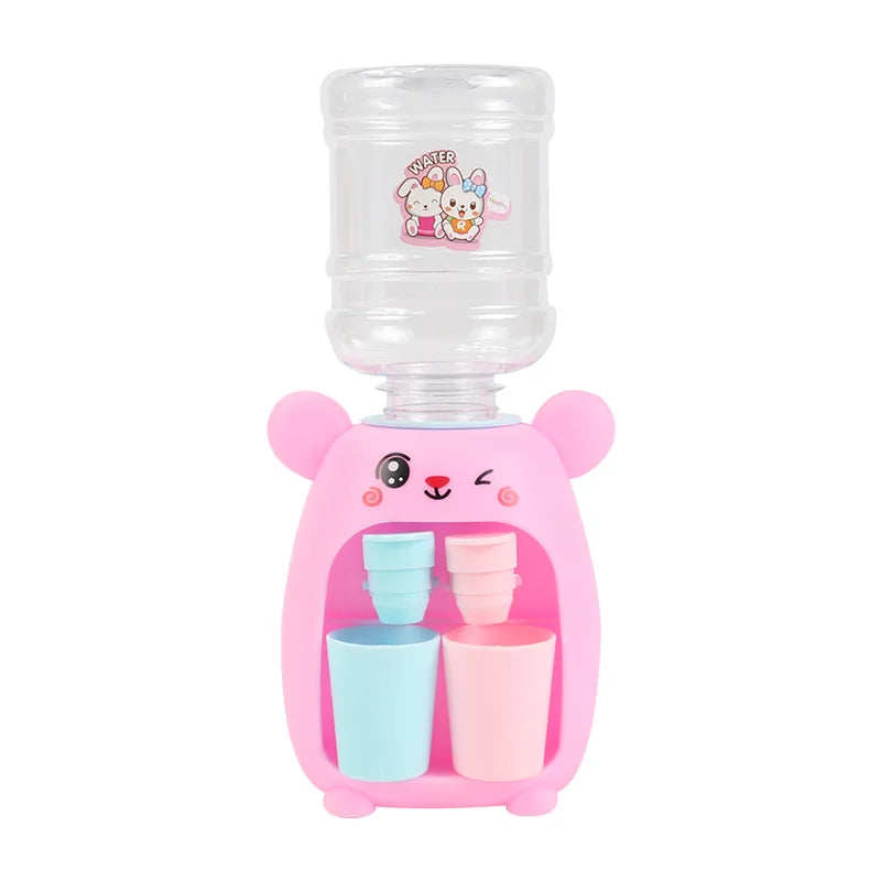 Mini Children Dual Water Dispenser Toy with Cute Pink Blue Cold/Warm Water Juice Milk Drinking Fountain Simulation Kitchen Toys