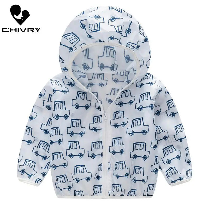 2022 Kids Clothes Boys Jackets Children Hooded Zipper Sun Protection Baby Fashion Print Coat Infant Waterproof Hoodies For Girls