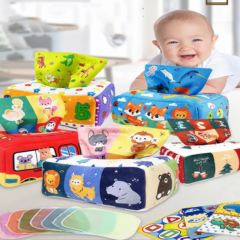 Baby Montessori Boxes Baby Toys Infant Pull Along Magic Tissue Box Montessori Toy 6-12 Months Development Sensory Toys Baby Game