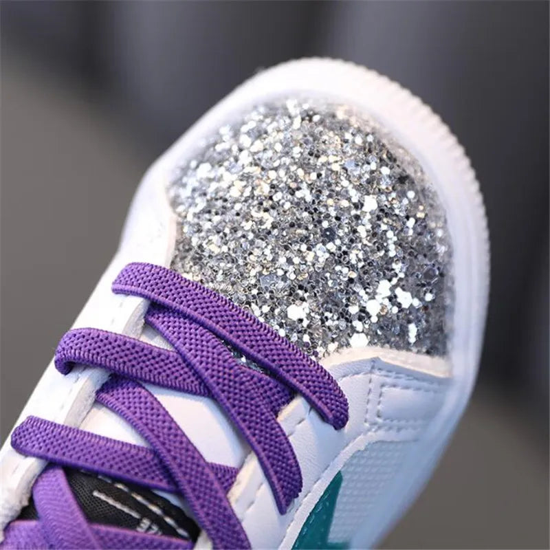 Fashion Sequins Children's Shoes Leather Girls Sneakers Spring 2022 New Casual Kids Shoes for Toddler Boys Sneakers Soft Sole