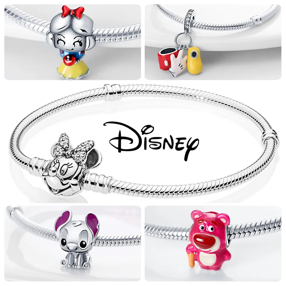 Disney Stitch Minnie Mouse Winnie Charms Dangle Fit Charms Silver 925 Original Bracelet Beads Charm for Pendant Jewelry Gift