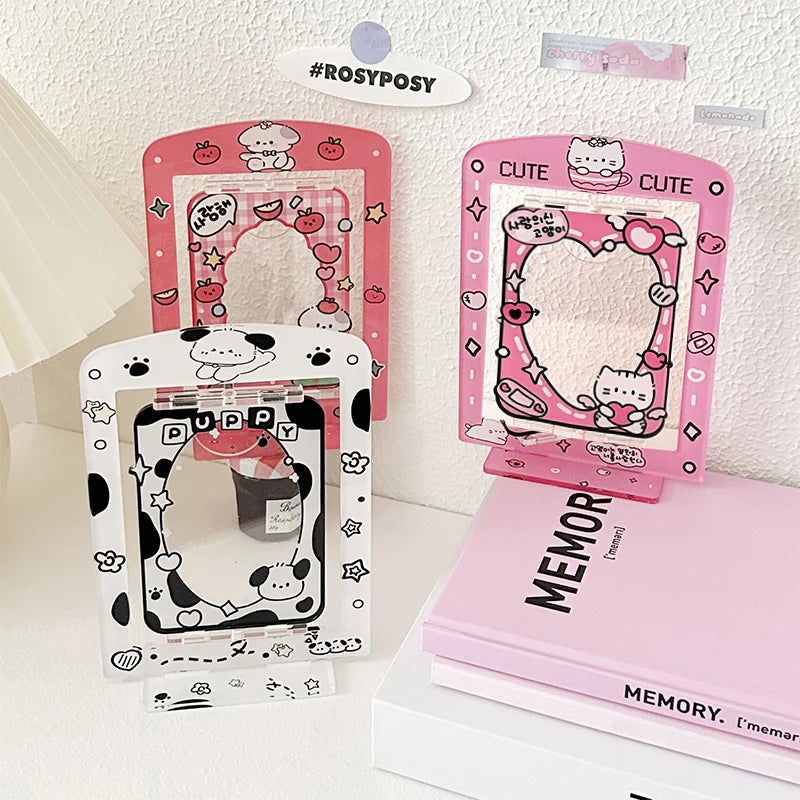 Rotatable Cute Card Display Stand 3inch Acrylic  Desktop Decor Photo Holder Photocard Frame Card Sleeve Sweet Photo Protection