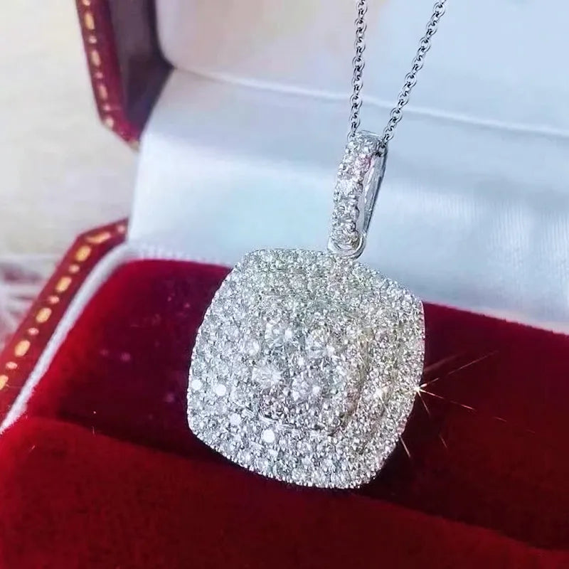 Huitan Hot Full Bling Iced Out Pendant Necklace for Women Shiny Cubic Zirconia Delicate Female Engagement Wedding Trendy Jewelry