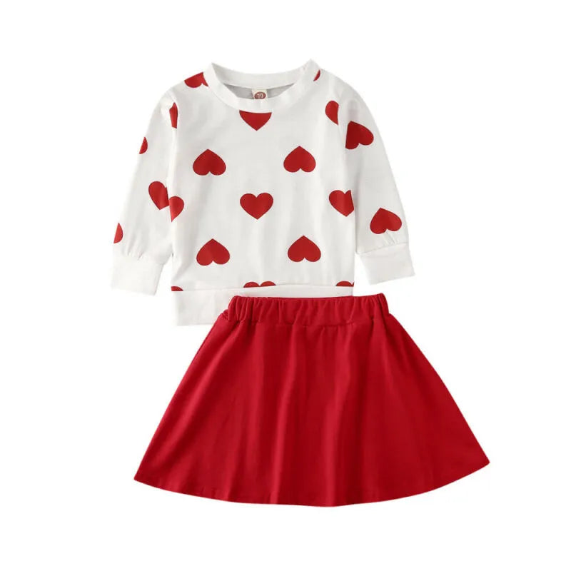 Citgeett Spring Toddler Baby Girls Valentine's Day Clothes Heart Tops T-Shirt Dress Red Skirt Outfits Set