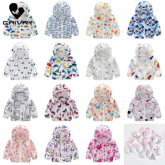 2022 Kids Clothes Boys Jackets Children Hooded Zipper Sun Protection Baby Fashion Print Coat Infant Waterproof Hoodies For Girls