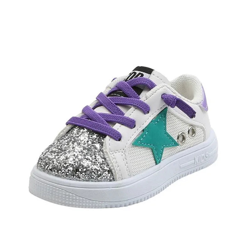 Fashion Sequins Children's Shoes Leather Girls Sneakers Spring 2022 New Casual Kids Shoes for Toddler Boys Sneakers Soft Sole